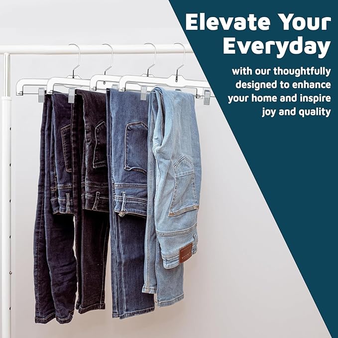 Lifemaster Clear Plastic Hangers - 30 Pieces 14 Inches Anti-Slip Space-Saving, Closet Organization Solution - Pants, Trousers, Skirts, Jeans Hangers with 360° Swivel Hook and Adjustable Clips - Clear