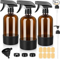 Amber Glass Spray Bottles 3 Pack, 17 oz/500 ml Glass Spray Bottles for Cleaning, Plants, Essential Oils, Hair Care, Refillable Empty Spray Bottle with Adjustable Nozzle for Squirt and Mist