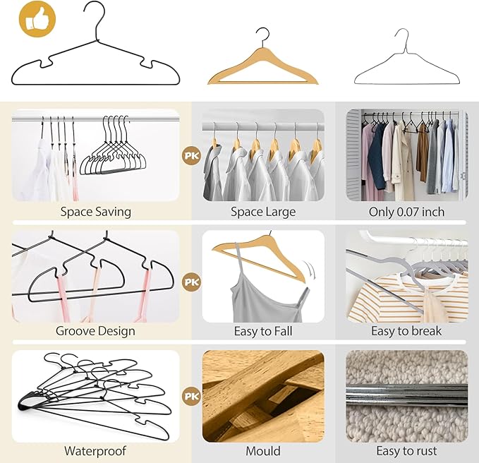 VWV 20 Pack Black Aluminum Hangers, 16.5 Inch Smooth and Durable Metal Shirt Dress Hangers, Lightweight and Sturdy Metal Hangers, Suit Jacket Dress Hangers