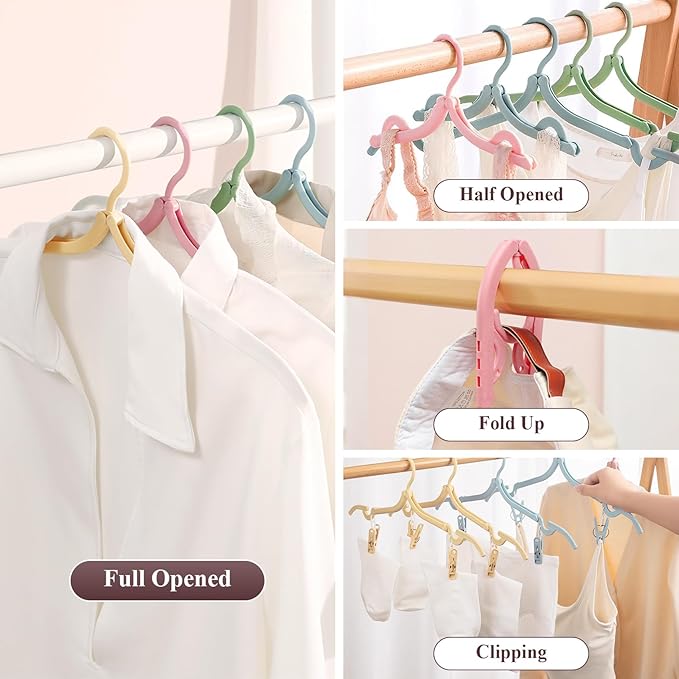 SAN LIKE 24 Pcs Travel Hangers with 48 Pcs Clips Folding Travel Hangers Non Slip Plastic Clothes Hangers Collapsible Portable Coat Hanger Drying Rack for Suitcase Flying Camping Hotel (24 Packs)