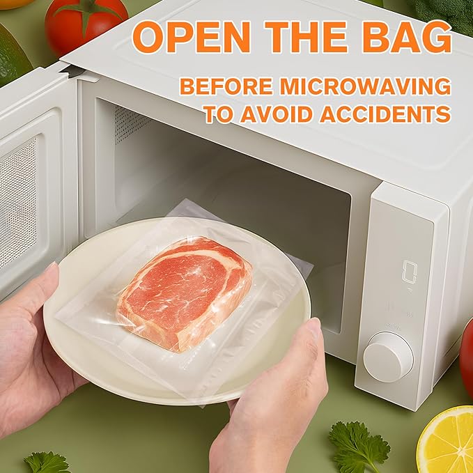 FUNFERY Pre-cut Vacuum Sealer Bags for Food, 200 Quart 8" x 12", Food Long-Term Storage and Sous Vide Commercial-Grade Bag,BPA Free Bags,Easy Labled