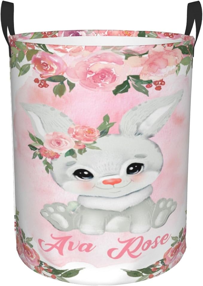 Personalized Bunny Laundry Basket For Baby Kids Boys Girls Adult Custom Hamper Basket With Name For Bathroom Bedrooms Collapsible Baby Laundry Basket, Dirty Clothes Hamper With Handles