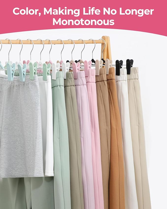 Skirt & Pant Hangers for Women Kid - 30 Pack Pink Space Saving Stackable Skirts Hangers with Clips - Non-Slip, Adjustable for Men, Children, Baby