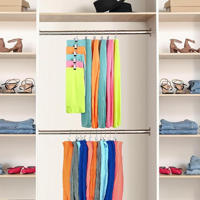 Pant Hangers with Clips, Metal Legging Organizer for Closet, 10 Pack Space Saving Hangers with Clips for Yoga Pants, Closet Organizers and Storage for Skirt/Jean/Hat/Short