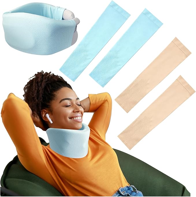 4PCS Neck Brace Cover Cervical Collar Dust Cover Sleeve for Women and Men Soft & Comfortable for Sleeping Working Breathable (Blue+Beige)