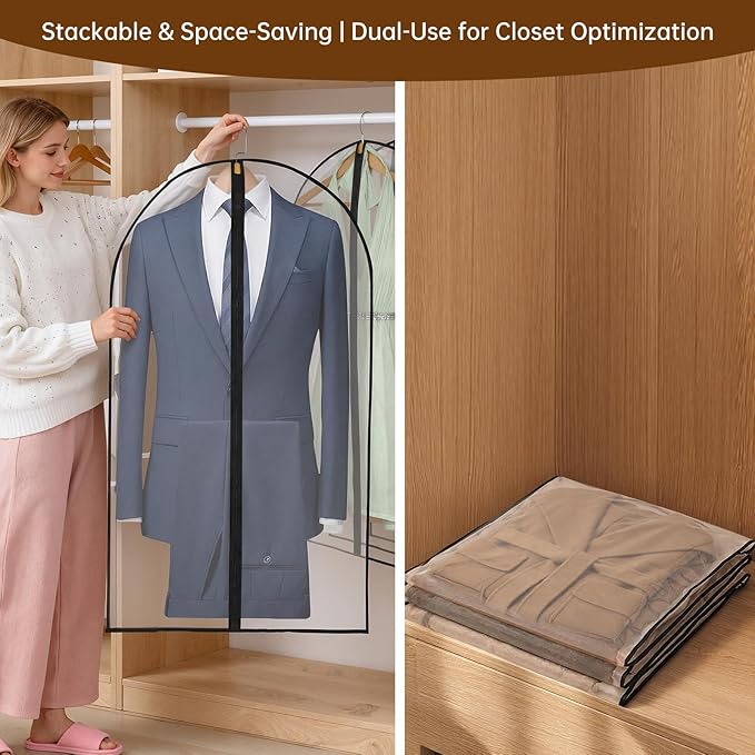 Garment Bags Zippered Hanging Storage Protect Dust Closet Organization Hanging Clothes Bags for Suits, Dresses, Coats (24x48 5Pack)