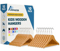 Natural Color Wooden Kids Hangers 10 Pack, Toddler & Baby Wooden Hangers, 11.8" Solid Maple Wood with 360° Swivel Hook, Pants Bar & Notches, Up to 7.7lb Capacity, Space-Saving Design for Ages 0–8