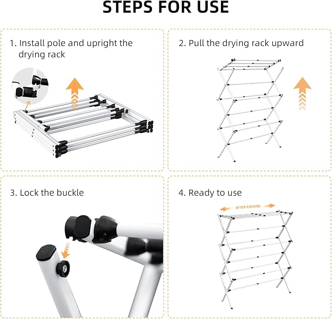 Foldable Clothes Drying Rack, Collapsible Laundry Drying Rack for Air Drying Clothing, Space-Saving Design for Indoor Outdoor Drying Rack Clothing (White)