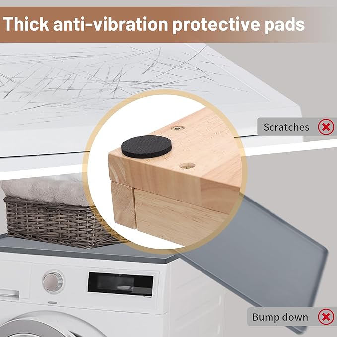 Washer Dryer Countertop, 100% Natural Wood, Laundry Countertop Over Washer and Dryer, Laundry Machine Topper for Front Loaders, Fits All Major Brands, Anti Vibration Pads, 54” x 27.5" Black