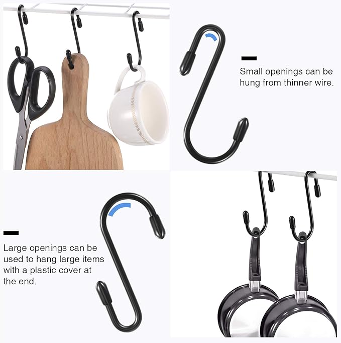 Hotop 36 Pcs Black S Hooks for Hanging 2.4 Inch Heavy Duty S Shaped Hook Rack Metal Non Slip Hanger for Christmas Tree Stocking Kitchen Pot Utensils Closet Wire Bathroom Bedroom Pan Bag Towel Plant