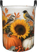 Fall Harvest Laundry Hamper, Decorative Sunflower Pumpkin Design, For Bathroom/Laundry Storage/Bedroom 19.6x15.7 Inch
