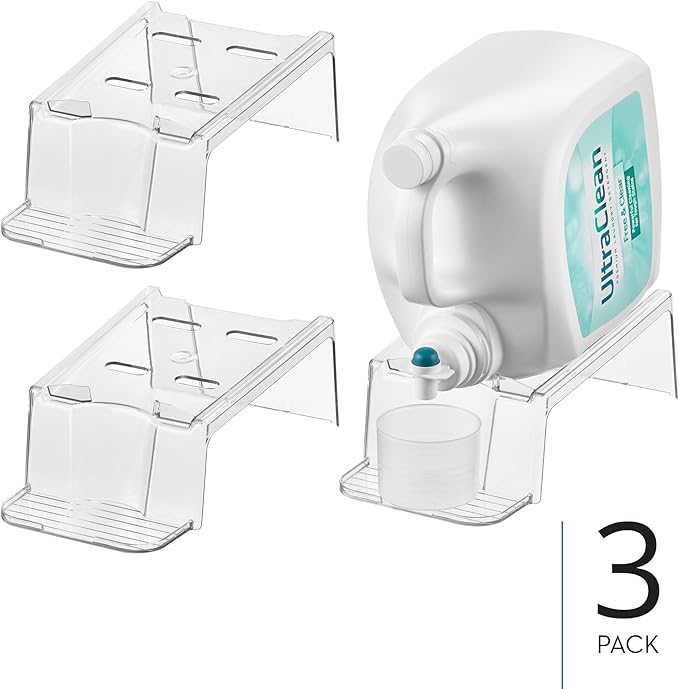 iDesign Laundry Detergent Holder, Liquid Detergent Stand for Laundry Room Organization, Clear, 3-Pack