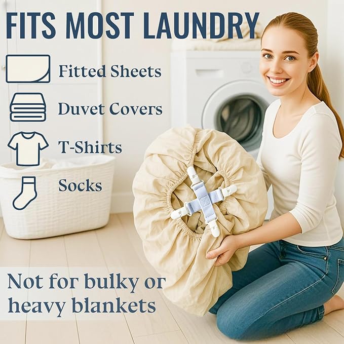 Bed Sheet Detangler 2 Pack–Reduces Laundry Tangling, Twisting & Knotting in Washer & Dryer–Keeps Bed Sheets, Duvet Covers & Blankets from Wadding–Saves Time & Wrinkles (White)
