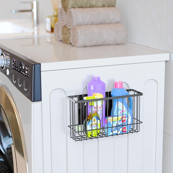NiHome Magnetic Metal Basket Organizers, 2PCS Medium & Small, Versatile Storage for Kitchen & Office Holds Up to 14 lbs, Easy Attach to Refrigerator or Any Magnetic Surface(Black)