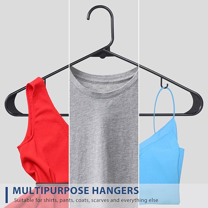 ZenStyle 100 Pack Standard Size White Plastic Hangers for Clothes Lightweight Space Saving Tubular Clothing Hangers (Black)
