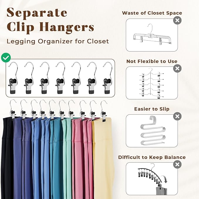 HOUSE DAY Metal Legging Organizer for Closet, Yoga Pants Hangers Pack of 20 with Rubber Coated Clips, Space Saving Storage for Boots, Workout Sets, and Hats