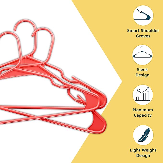 Lifemaster Plastic Clothes Hangers – Heavy Duty Hanger Set, for Organizing Clothes, Dresses, and Coat, Holds Up to 5 lbs, Space-Saving Hangers with Non-Slip Shoulder Grooves, Pack of 120, Red