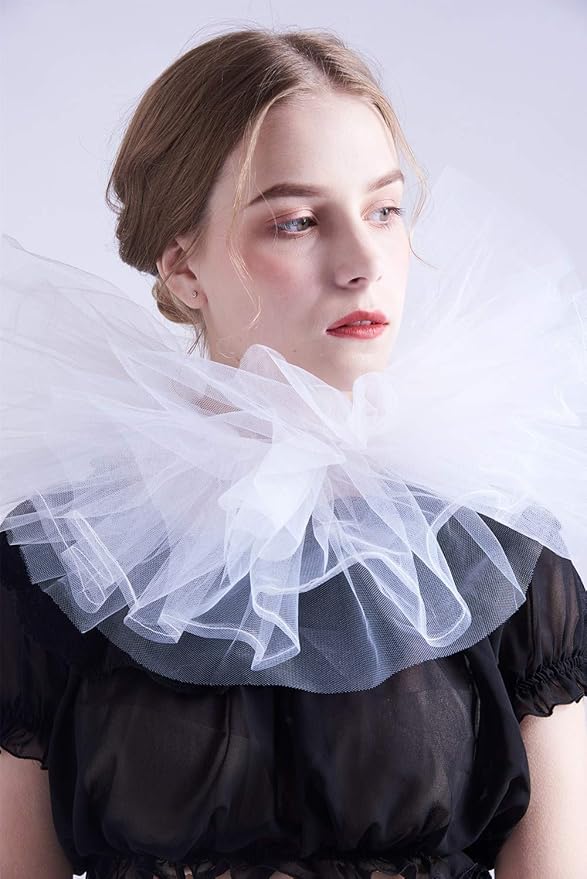 BLESSUME Victorian Retro Mesh Neck Ruff Ruffle Collar Layered Clown Neck Collar