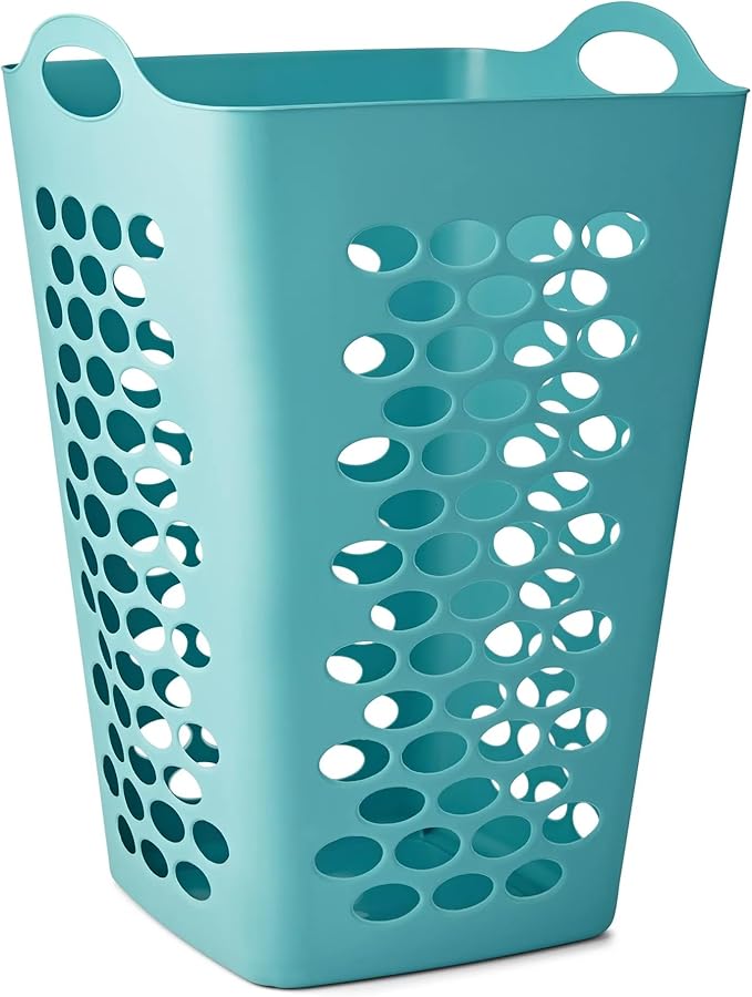 2 Bushel Ultra Easy Carry Plastic Laundry Basket, Flexible Square Laundry Hamper With 2 Sturdy Handles, Dirty Clothes Laundry Hamper Bin for Home, Apartment, or Dorm Room, Teal