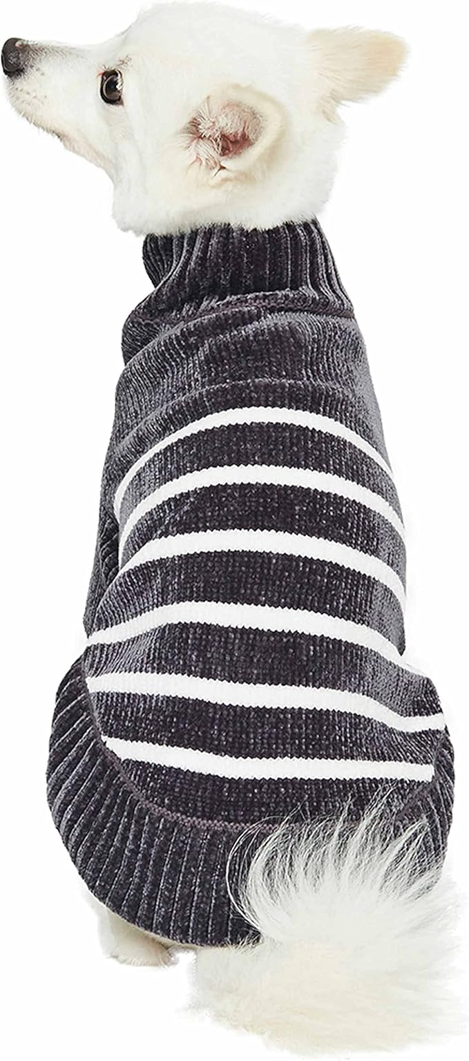 Blueberry Pet Cozy Soft Chenille Classy Striped Dog Sweater in Chic Grey, Back Length 20", Pack of 1 Clothes for Dogs