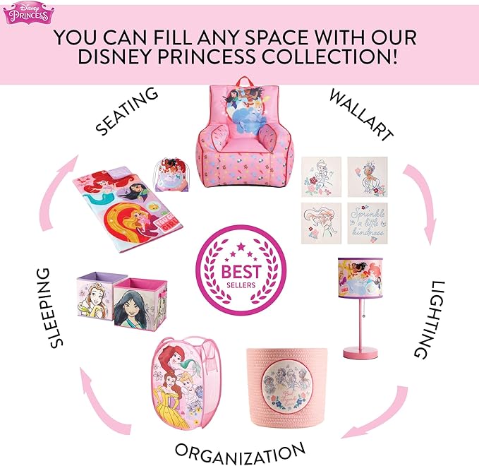 Disney Princess Pop Up Hamper with Durable Handles, 21"H x 13.5"W x 13.5" L