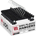 Mainetti 6008 Black Plastic Children's Hangers - 100 Pack with Rotating Metal Hook and Sturdy Plastic, Great for Pants/Skirts/Slacks/Bottoms, 8-Inch, (B07VHJRVYH)