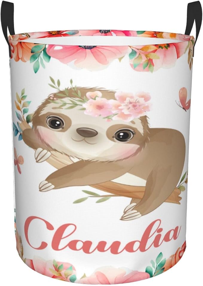 Personalized Sloth Laundry Basket For Baby Kids Boys Girls Adult Custom Hamper Basket With Name For Bathroom Bedrooms Collapsible Baby Laundry Basket, Dirty Clothes Hamper With Handles