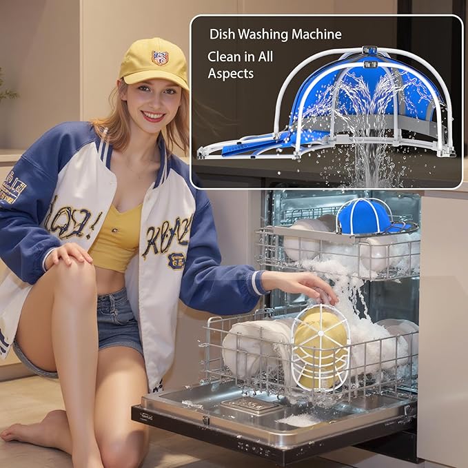 Hat Washer Cage for Washing Machine - Baseball Cap Cleaner Rack, Ball Cap Washing, Dishwasher Safe, Perfect for Cleaning and Protecting Hats in Dishwasher (White 2Pack (Assembly))