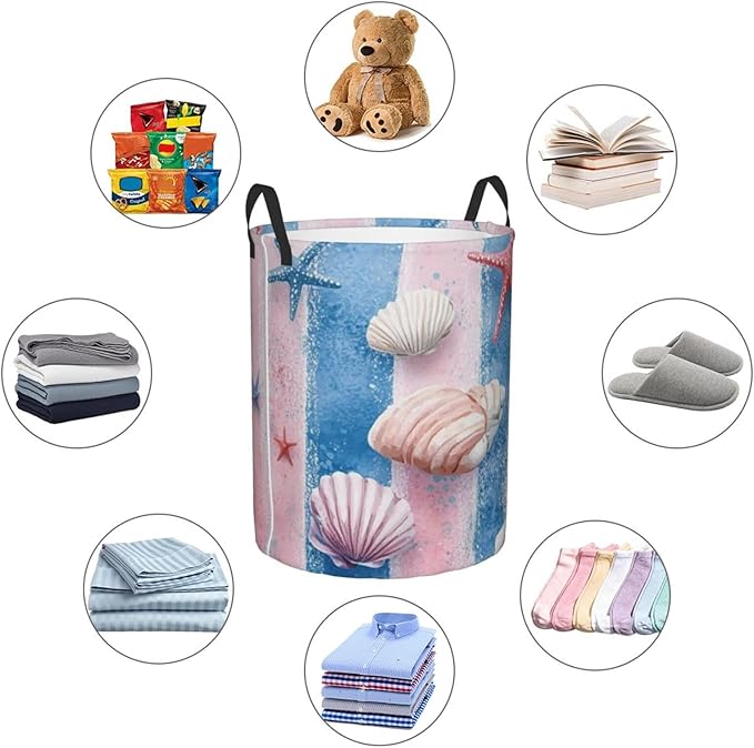 Ocean Seashell And Starfish Print Laundry Basket For Storage Bins Gift Baskets Bedroom Clothes Hamper