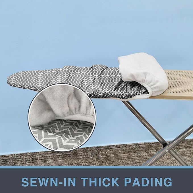 Ironing Board Cover and Pad with Thick Padding Elastic Edge, Resist Scorching, Heavy Duty Iron Board Covers Grey (Chevron)