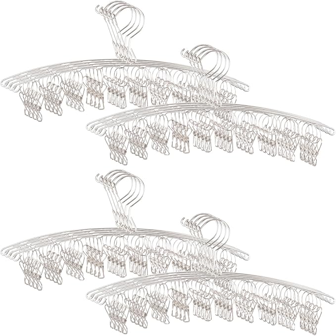 16 Pack 14 inch Stainless Steel Drying Rack with 10 Clips, Sock Drying Rack with Windproof Clips, Stainless Steel Clothes Hanger for Bras, Clothes, Sock & Underwear Towels
