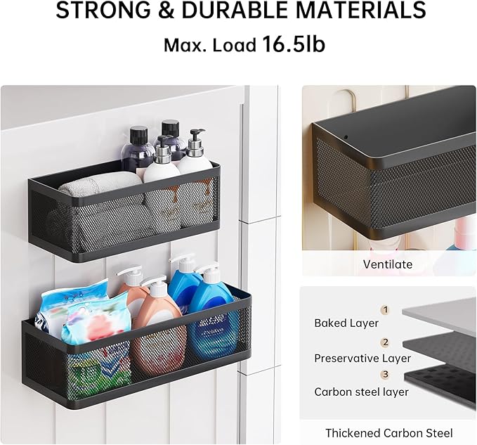 Magnetic Shelf for Washing Machine Laundry Room Magnetic Organizer Laundry Shelves Organizer Washing Machine Shelf Hanging Basket Storage Magnet Fridge Shelves (Black, L13.78in*W5.12in*H3.94in)