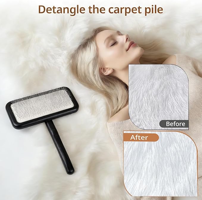 Sheepskin Wool Brush - Carpet Rake Tool for Pet Hair Removal and Household Fabric Care（Black）