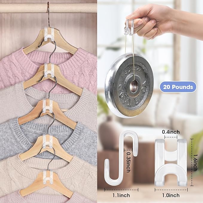 80Pcs Clothes Hanger Connector Hooks, Plastic Space Saving Heavy Duty Hanger Extender Clips for Closet Organizers, Clear