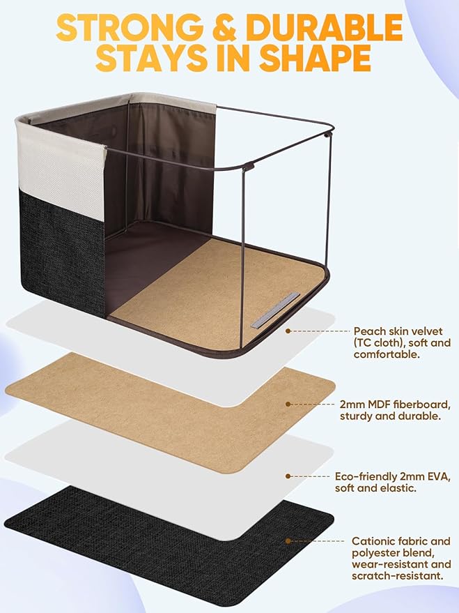 BALEINE 2 Pack Fabric Storage Bins for Shelves, Linen Storage Baskets for Organizing, Decorative Closet Bins for Clothes, Home (Black, 15"x11"x9.5")