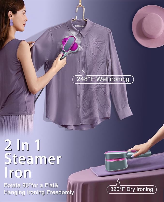Upgraded Portable Steamer for Clothes, 110V 2 In 1 Clothes Steamer, 9s Heat Up Travel Size Portable Garment Steamer Iron, Large handheld for Global Traveling