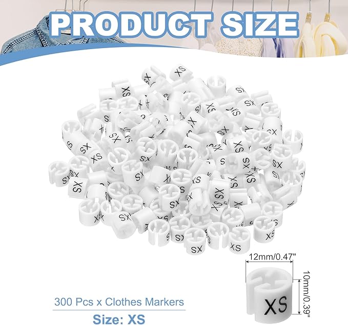 PATIKIL 300 Pcs Clothes Hanger Markers XS Fit Rod Garment Size Tag Hanger Clips Round Color Coding Label for Clothing, White