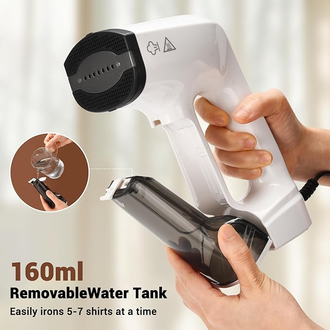 Vacuum Steamer for Clothes, 3200Pa Suction Handheld Clothes Steamer, Dual Mode, LED Display, Portable Travel Steamers for Clothes, Steaming & Ironing 2 In 1, 160ml Water Tank (for 110-120V) - White