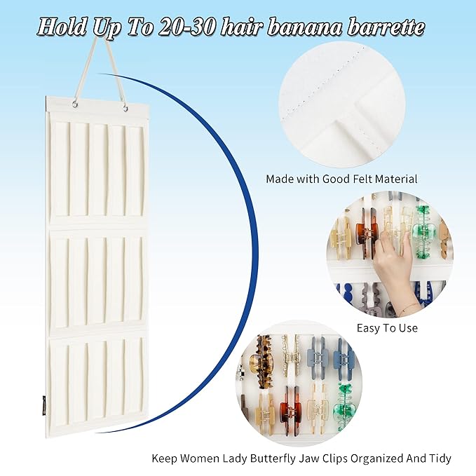 Hanging Claw Clips Holder for Women, Claw Hair Clips Storage Organizer for Lady, Hair Banana Barrettes and Butterfly Jaw Clip Display Stand Holder. (Ivory white)