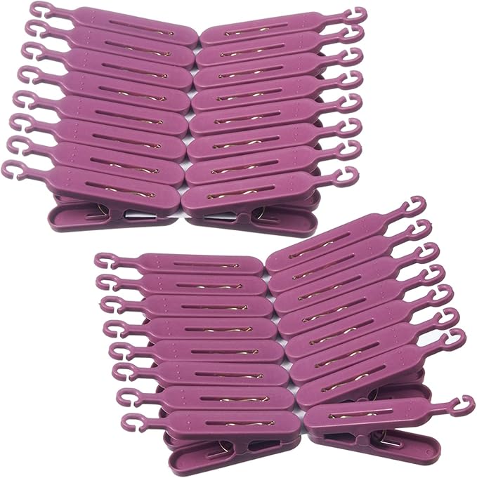 Foldable Clip Hangers with 32 Clothespin Drying Clips,Laundry Clip Drip Drying Hanger for Underwear Socks Bras Lingerie Clothes(Pink)