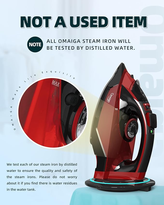 1500W Cordless Iron for Clothes, Wireless Steam Iron with Rapid Heating & Auto Shut Off, for Effective Wrinkle Removal