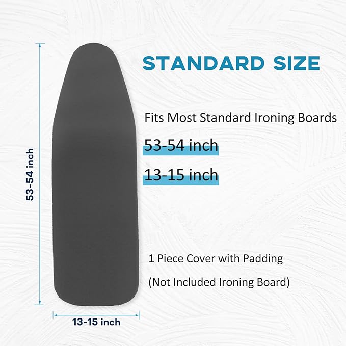 Iron Board Cover with Padding, Extra Thick Heavy Duty Aluminum Coated Ironing Board Cover, Scorch and Stain Resistant, Elastic Edge, Standard Size 15"x54", Black