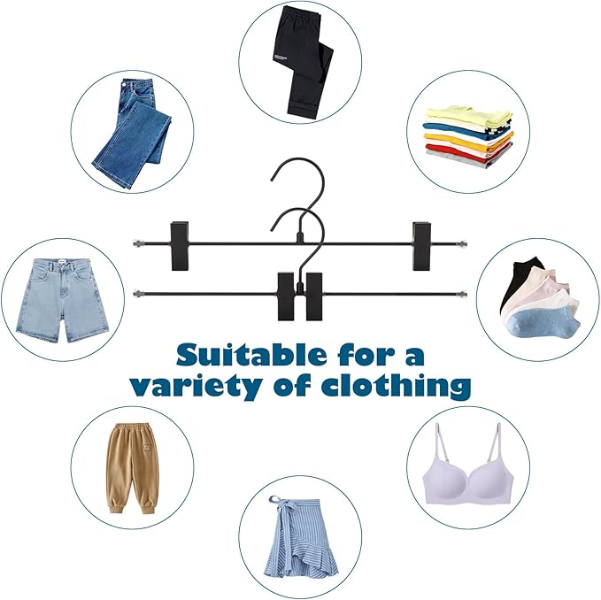 9-Pack Black Pants Hanger, Adjustable Women's Skirt Hanger, Jeans Hanger Pants Hanger, Heavy Duty Space Saving Shorts Hanger