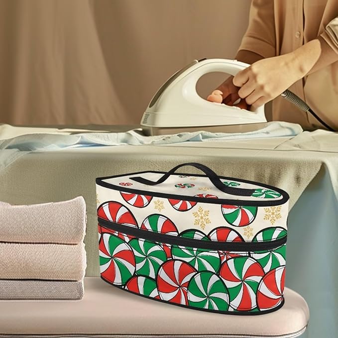 Iron Storage Bag with Zipper Handle Decorative Colorful Steam Iron Storage Case Fits Traveling Outing, Christmas Candy Snow