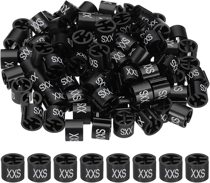 PATIKIL 100 Pcs Clothes Hanger Markers, XXS Size Tags Fit 3mm Rod Garment Size Hanger Clips Color Coding Label for Clothing Hangers, Black