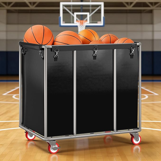 ELYKEN Commercial Laundry Cart with Wheels, 420L Heavy Duty Rolling Laundry Hamper, Large Laundry Basket with Removable Waterproof Liner Bag, Sturdy Steel Frame, 400 lbs Capacity, Black