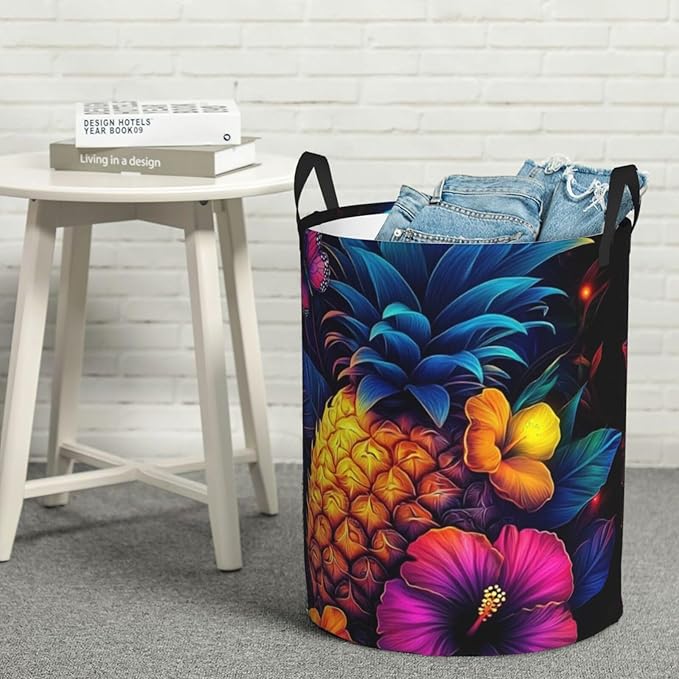 Pineapple Print Laundry Basket For Storage Bins Gift Baskets Bedroom Clothes Hamper