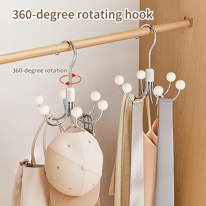 3 PCS Hoodie Hangers, 360° Swivel Sweatshirt Hangers, Scarf Hanger, Wooden Closet Hooks, Handbag Organizer, Bra Hanger, Closet Organizer for Hoodie, Bra, Scarves, Belts, Purse & Accessories Storage