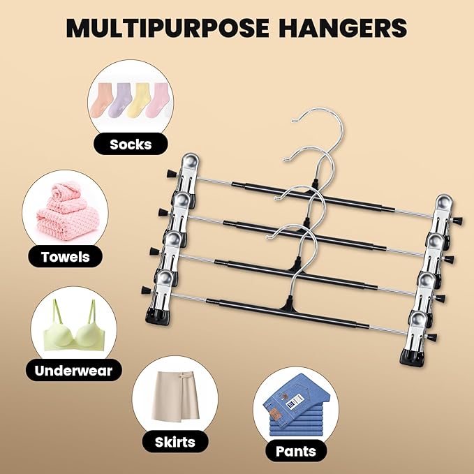 HUADYMEET 30 Pack 12Inch Pants Hangers with Clips,Metal Trouser Hanger for Jeans.Space Saving Skirt Hangers Heavy Duty Non-Slip Adjustable Clothes Shorts Hanger for Women,Men,Black