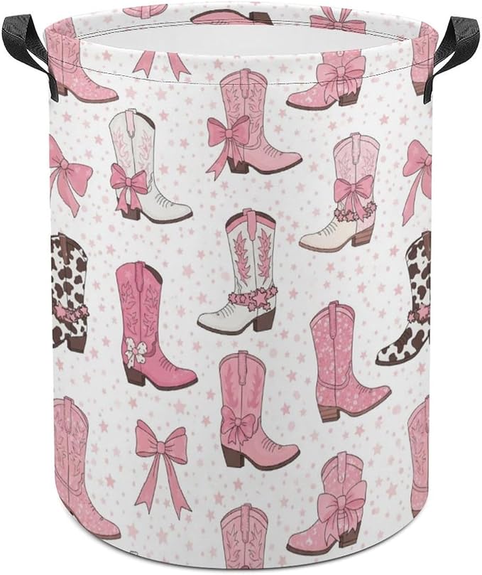 Cowgirl Boot Laundry Basket Pink Western Decor Hampers for Laundry Dirty Clothes Basket Organizer for Bedroom Bathroom